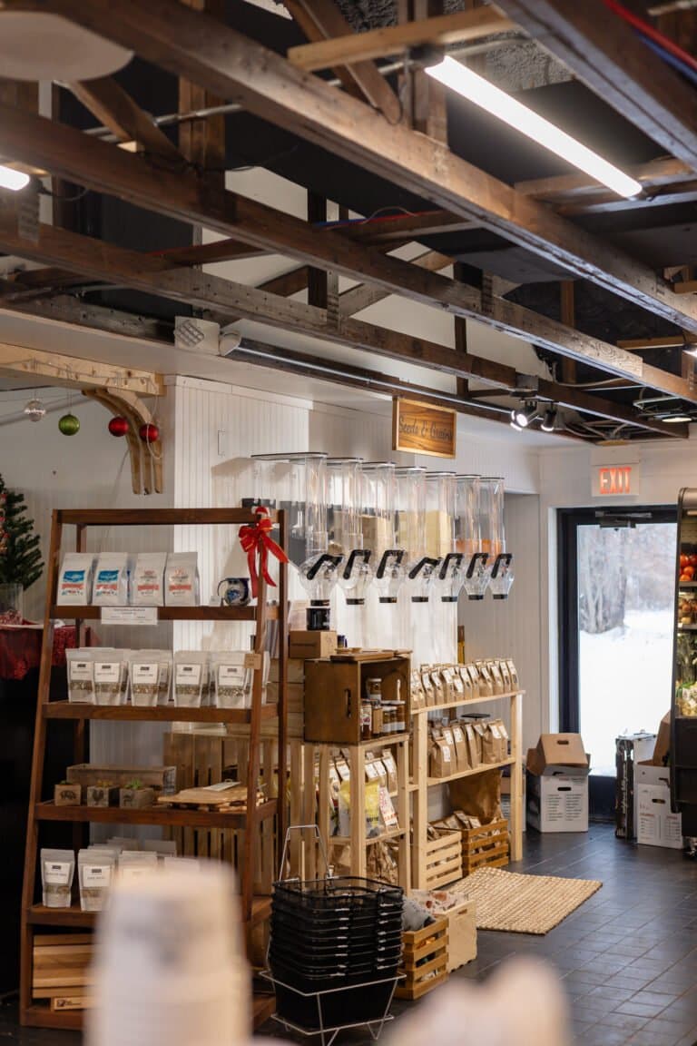Shelves and products inside CC's Market