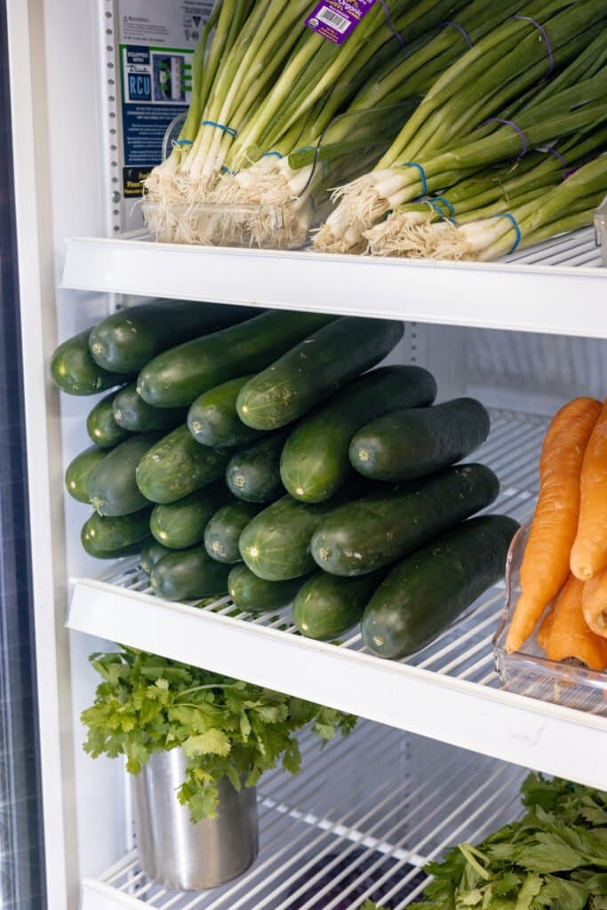 Fresh produce in the cooler at CC's Market