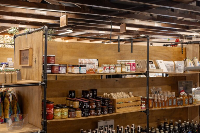 shelves inside local farmer market store