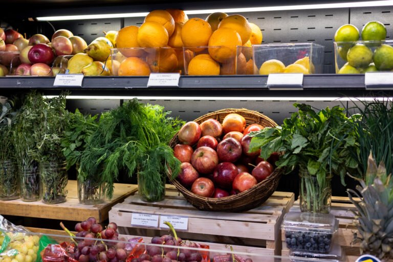 fresh produce sold on shelf at store